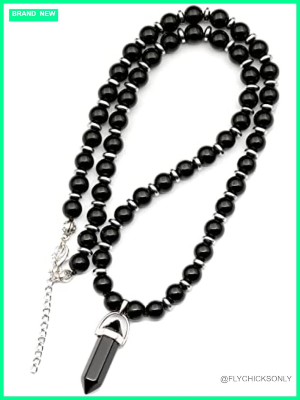 Natural Onyx Bead Necklace Adjustable Point Pendant Handmade Unisex